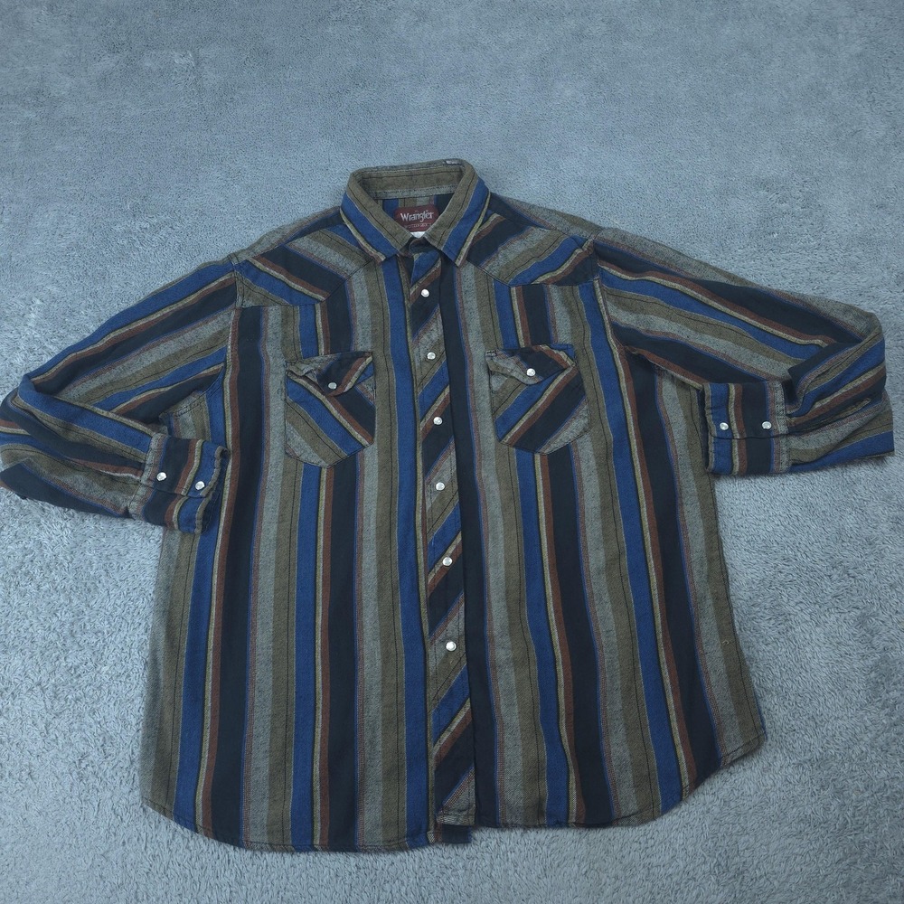 Wrangler Shirt Mens XL Multicolor Striped Western Pearl Snap Long Sleeve Casual